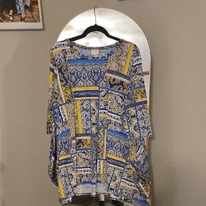 Zadie Bs Blue and Yellow Patterned Top With Pockets